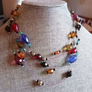 Jeweltone Acrylic Beaded Multistrand Necklace - Pre-loved (16"-19")